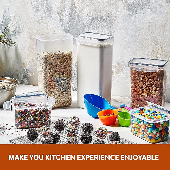 24 Pack Airtight Food Storage Container Set - BPA Free Clear Plastic Kitchen and Pantry Organization Canisters with Durable Lids for Cereal, Dry Food Flour & Sugar - Labels, Marker & Spoon Set - Image 4