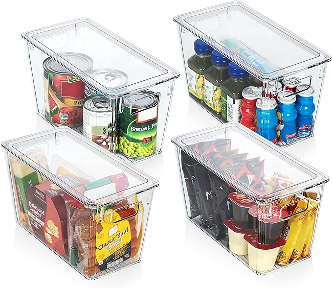 ClearSpace Plastic Storage Bins with Lids for Pantry & Fridge, 4 Pack | Modern plastic storage bins with lids for pantry and refrigerator organization, 9L capacity, transparent rectangular shape - Image 3