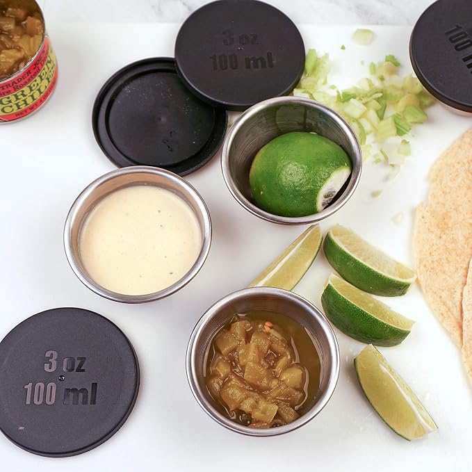 RSVP International Kitchen Prep Bowl Collection, Stainless Steel, Dishwasher Safe, Cup & Lid, 4 Piece, 3-ounce - Image 3