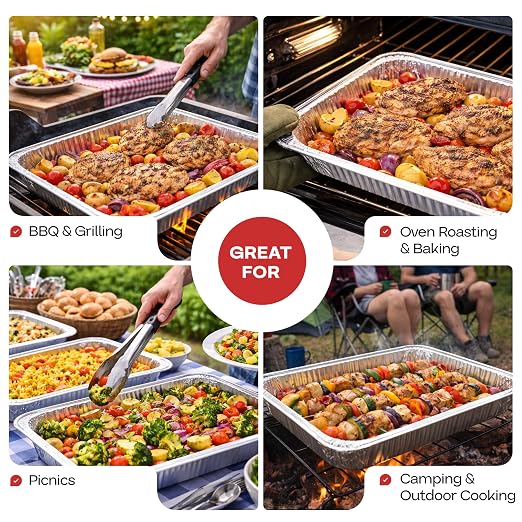 IDL Packaging Half-Size Aluminum Steam Table Pans - Shallow, 13" x 11" x 1.5" (pack of 25) - Disposable Foil Pan for Grilling, Roasting, BBQ, Cooking, Baking, Freezing - Image 5
