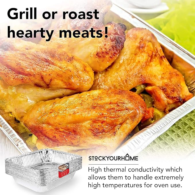 Stock Your Home Aluminum Pans 9x13 Disposable Foil Pans (10 Pack) - Half Size Steam Table Deep Aluminum Trays - Tin Foil Disposable Pans Great for Cooking, Heating, Storing, Prepping Food - Image 6