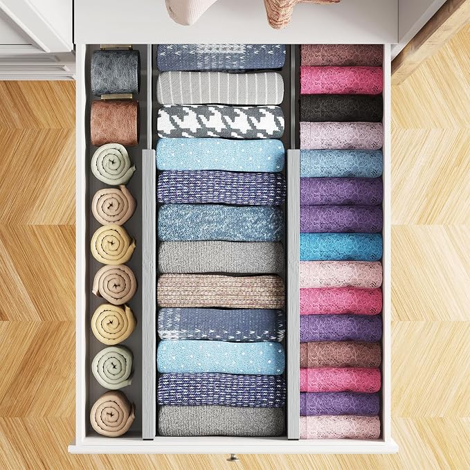 SpaceAid Bamboo 4 Pack Dresser Drawer Dividers, 4.65“ High Adjustable 17“-22” Drawer Organizers, Expandable Organization for Clothing, Clothes, Dressers, Gray - Image 4