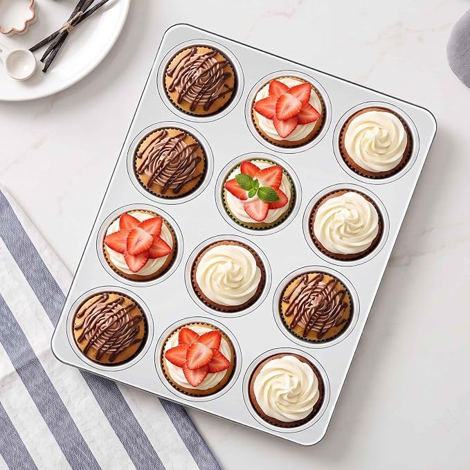 Homikit Stainless Steel Muffin Cupcake Pan 12 Cups, Non Toxic & Heavy Duty | 1PC Nonstick Cupcake Baking Tins Regular Size, 13.8 x 10.4 Inch Metal Egg Bites Tray for Oven, Easy Release, Dishwasher Safe - Image 5