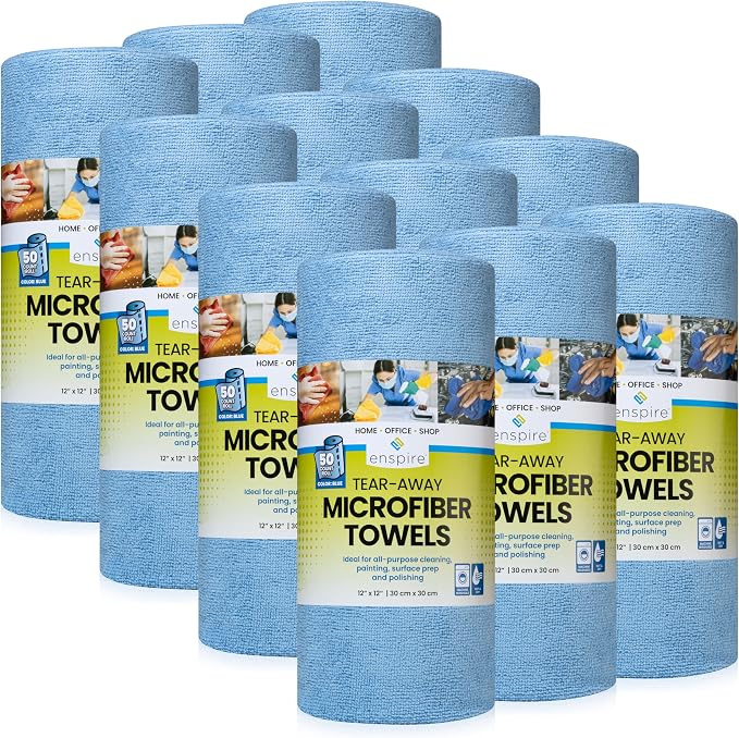 Enspire; 50-Count Premium Microfiber Towels on a Roll; 12" x 12", Blue (905006P12) (12 Rolls, 600 Towels) by Unknown