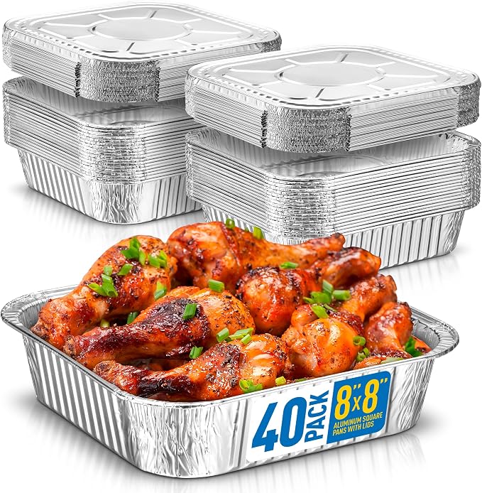 8x8 Disposable Aluminum Pans With Lids - 40 Pack Foil Pans For Cooking, Baking Cakes, Roasting & Homemade Breads - Disposable Food Containers With Foil Lids - Image 4