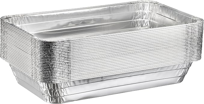 (50 Count) Full Size Deep Steam Table Pans Without Lids | Foil Pans with Lids | Disposable Food Containers for Baking, Freezing, and Storage (21” x 13” x 3”) by Plastible