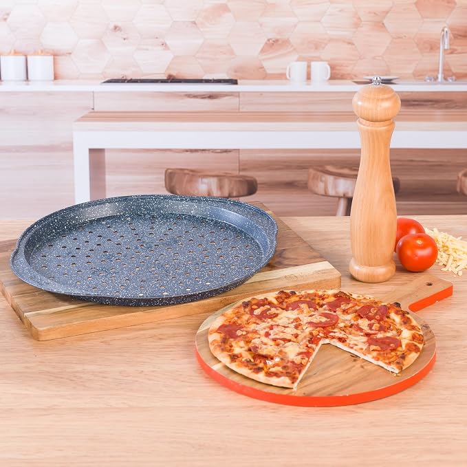 Russell Hobbs COMBO-5440 Pizza Roasting Tin Set, Non-Stick Oven Trays, Perforated Baking Pan with Deep Roaster, Carbon Steel, 2 Piece, Nightfall Stone Collection, Blue Marble, 37/38 cm - Image 9