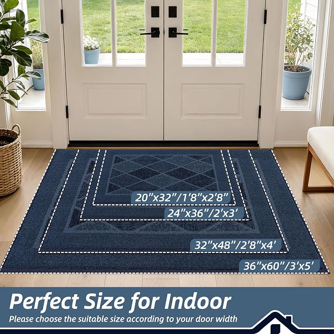 BEQHAUSE Dirt Trapper Door Mats 32" x 48", Non-Slip Washable, Navy Blue - Image 2