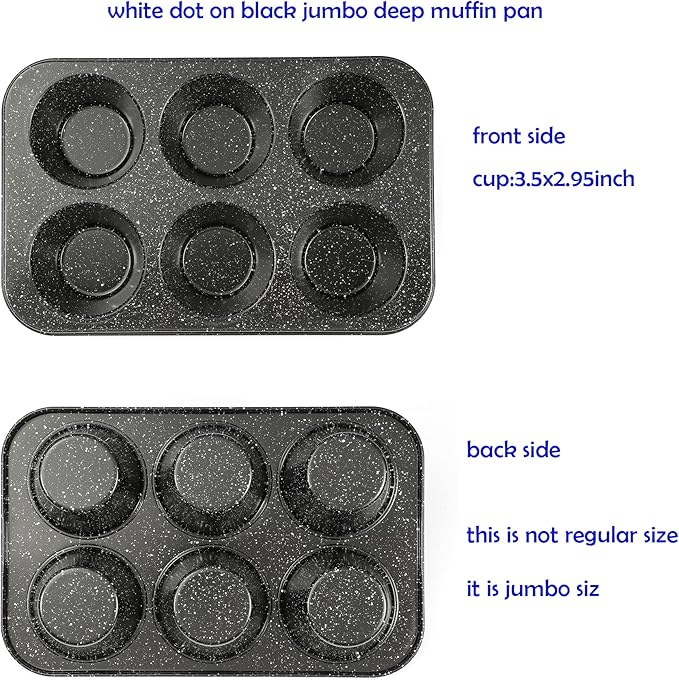 Monfish Jumbo muffin pan 6 Cup, deep muffin pan extra large cupcake tin black granite finish carbon steel baking pan 3.5dia x3 inch cup - Image 4
