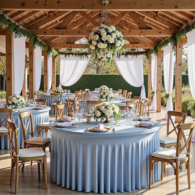 6 Pack Dusty Blue Spandex Round Tablecloths for 60 inch Table, Wrinkle Free Stretchy 120inch Fitted 5FT Round Table Cover Cloths with Skirt for Wedding Party Dining Banquet - Image 4