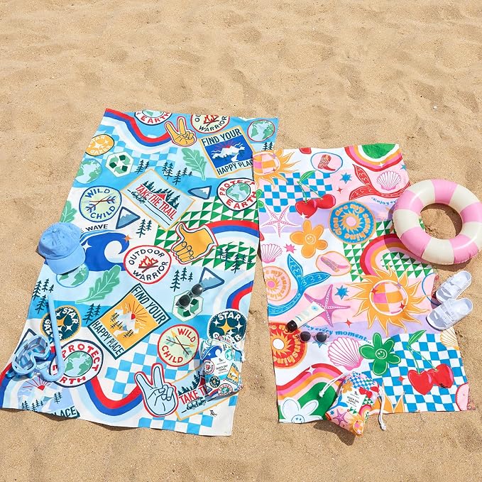 Dock & Bay Kid's Towel - for Beach Use - Quick Dry, Sand Free - Compact, Lightweight - 100% Recycled - Includes Bag - Good Vibes Club, Medium (130x70cm, 51x28) - Image 6
