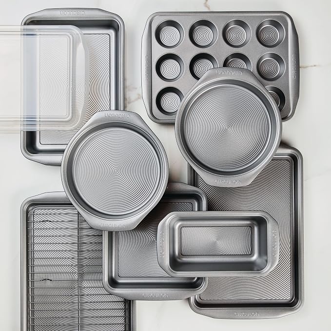 Circulon Nonstick Heavy Gauge Steel Bakeware Set with Rolled Pan Edges Loaf Pan, Cookie Pan, Baking Pans, Cake Pans, Muffin Pan and Cooling Rack (10-Piece, Gray) - Image 11