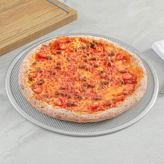 Restaurantware 17 Inch Aluminum Pizza Screen Pack of 72 Mesh Baking Tool For Crispy Crust, Lightweight Stackable Seamless Rim Rust-Resistant Baking Screen, Reusable for Pizzerias, Home Oven Use - Image 4