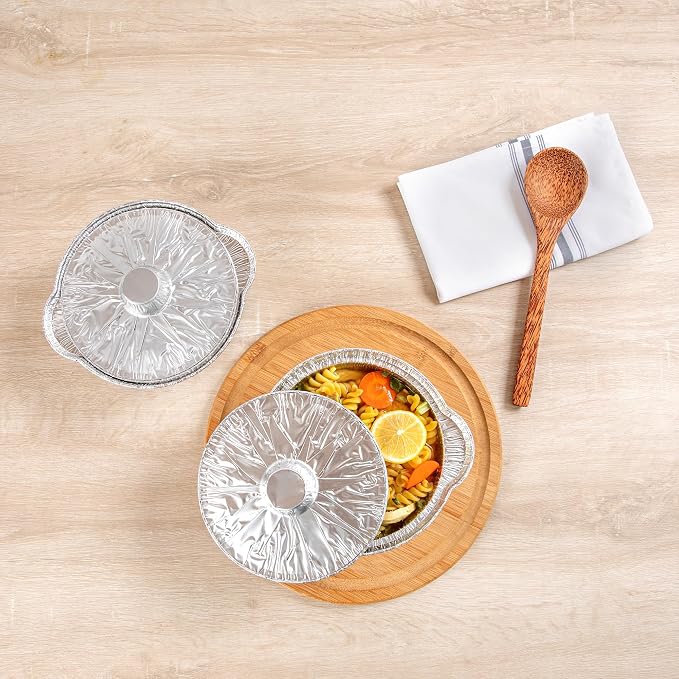 Foil Lux 34 Ounce Pans And Lids, 100 Disposable Pots With Lids - Oven-Ready, Stove Compatible, Aluminum Foil Baking Pans, Freezable, For Outdoor Camping, Vacation, Picnic, And More - Restaurantware - Image 7