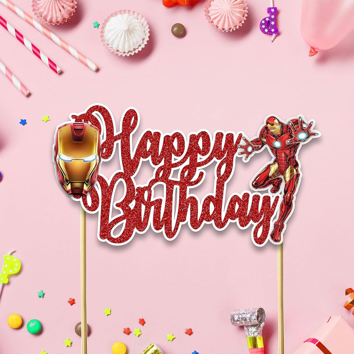 Irn man Happy Birthday Cake Topper - Birthday Decorations.