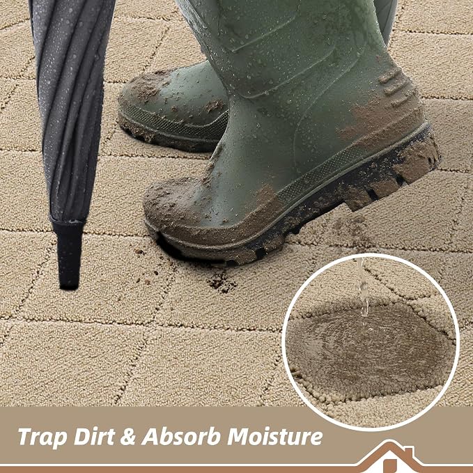 BEQHAUSE Dirt Trapper Door Mat 24" x 36", Doormat Non-Slip, Warm Beige - Image 3