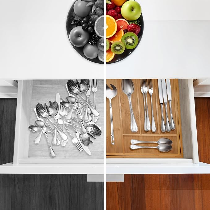Relaxdays Extendable Cutlery Tray with 5-7 Compartments for Cutlery, 5 x 28 - 44.5 x 33.5 cm, Bamboo, Natural - Image 5