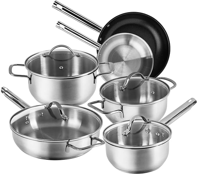Karcher Jovita Stainless Steel Cookware Induction Saucepan Set Pots with Glass Lids/Pan/Saucepan 10 Piece by Unknown