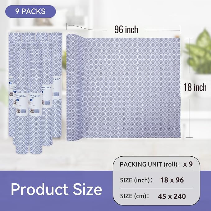 FIFTY FEET 18"x96" Non-Adhesive Shelf Liner for Kitchen Cabinets and Drawers, Washable Non-Slip PVC Cabinet Liner (Blue Circle)(9 Roll) - Image 5