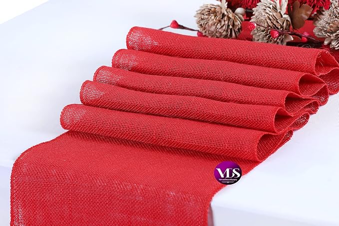 VDS Pack of 25, Burlap Table Runner 100% Natural Jute Rustic Hessian Table Cloth Centrepiece for Wedding Bridal Shower Birthday Event Party Banquet Table Decoration (Size 12X108 Inch)(Red) - Image 3