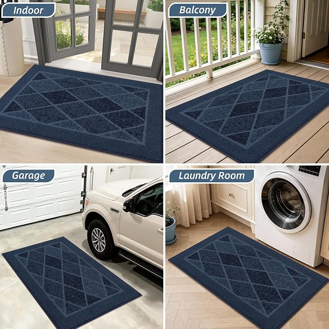 BEQHAUSE Dirt Trapper Door Mats 20" x 32", Non-Slip Washable, Navy Blue - Image 9