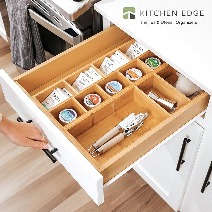 KitchenEdge Utensil & Tea Bag Drawer Organizer, Bamboo - Image 2
