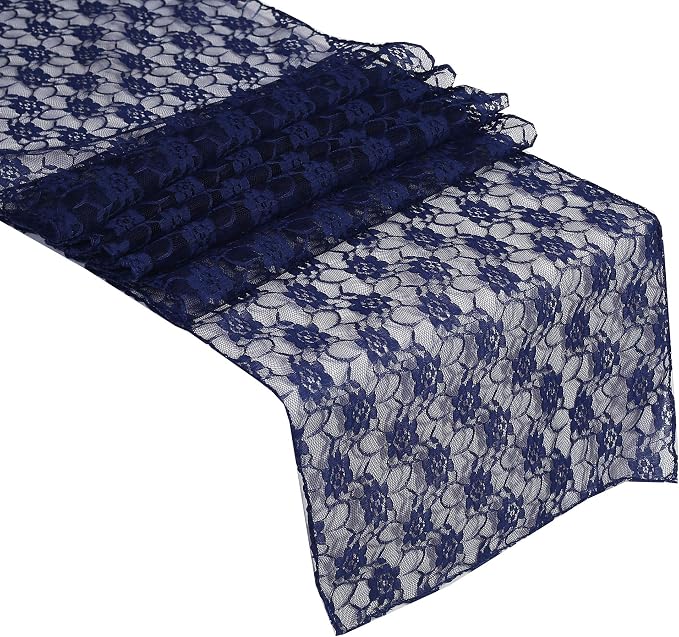 VDS Pack of 15 Floral Lace Table Runners Centerpiece Cloth Linen for Wedding Bithday Graduation Engagement Ceremony Events Party Banquets Table Decoration (12x108 inch) (Navy Blue) - Image 2