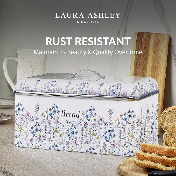 Laura Ashley Wild Meadow Large Bread Box for Kitchen Countertop - Breadbox | Durable Bread Storage Container, Food Grade Metal Bread Bin, Removable Lid, Keep Bread Fresh, Rust Resistant, Easy to Clean - Image 5