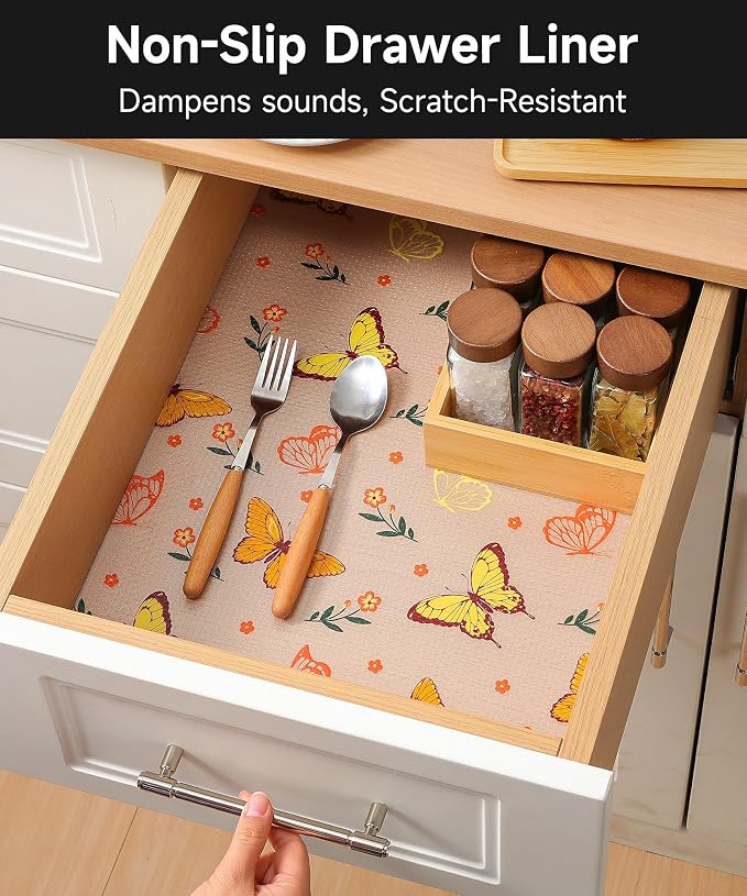 Cooyes Shelf & Drawer Liner for Kitchen Cabinets Non-Adhesive, Waterproof and Washable EVA Shelf Paper, Protect & Decorate Dresser, Bathroom, and Cupboards (Colorful Butterfly, 17.5" W x 78.7" L) - Image 7