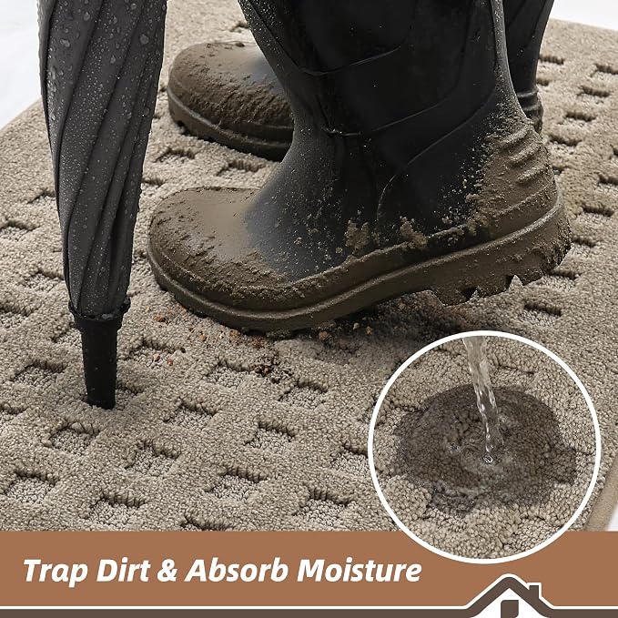 BEQHAUSE Dirt Trapper Door Mats 24"x36", Non Slip Washable, Beige - Image 3
