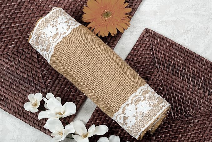 MDS 10 PCS 100% Natural Burlap Table Runners 12" x 108" with Lace, Rustic Farmhouse Country Vintage Boho Jute Runner for Wedding Reception Birthday Party Home Kitchen Dining Coffee Table Decoration - Image 7