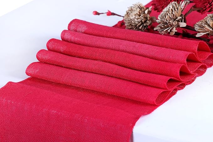 MDS® Pack of 25 Natural Burlap Table Runner, 12 x 72 Inch, Jute Rustic Farmhouse Boho Table Decor for Wedding Reception, Dining Table, Bridal Shower, Baby Shower & Party Decorations - Magenta - Image 2