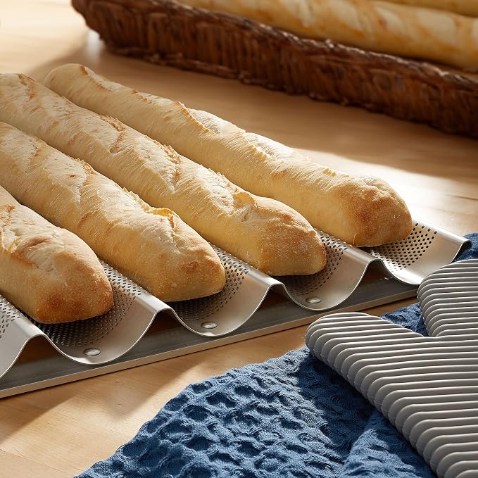 GRIDMANN 18" x 26" Commercial 6 Count Long Aluminum Baguette Pan, Perforated French Bread Loaf Baking Pan - Image 2