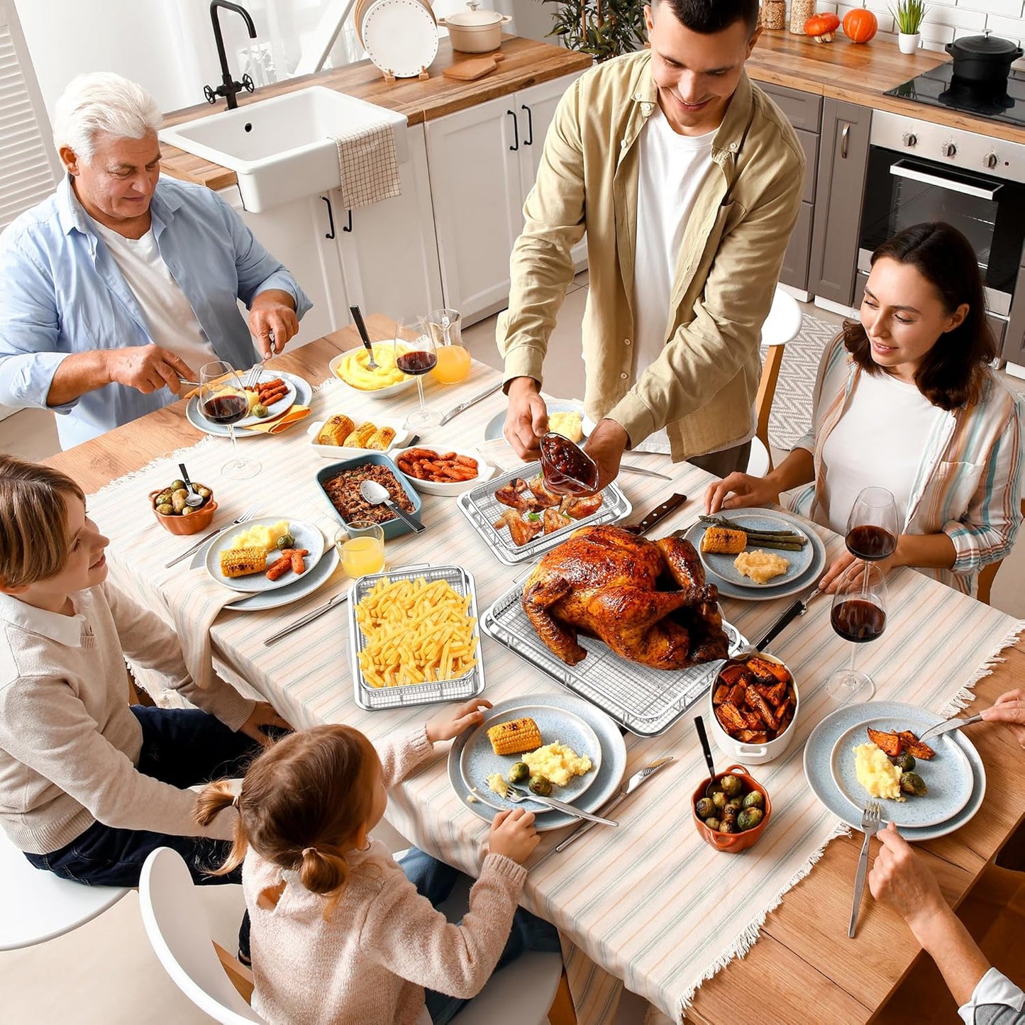 Air Fryer Basket for Oven, 3 Set Stainless Steel Oven Air Fryer Basket and Tray with 90 PCS Parchment Papers, OPENICE Air Fryer Pans and Crisper Tray - 18.7" x 12.8", 15.6" × 11.6" & 12.8" × 9.6"