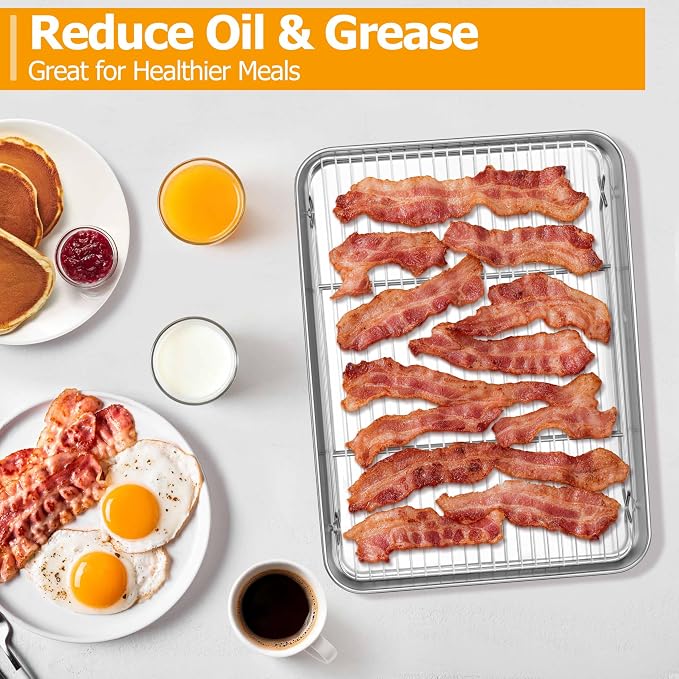Homikit Baking Half Sheet with Wire Cooling Rack Set (2 Pans+2 Racks) | 18x13 Inch Stainless Steel Cookie Sheets & Cooling Racks, Large Metal Bacon Crisp Trays, Oven & Dishwasher Safe, Non Toxic - Image 3