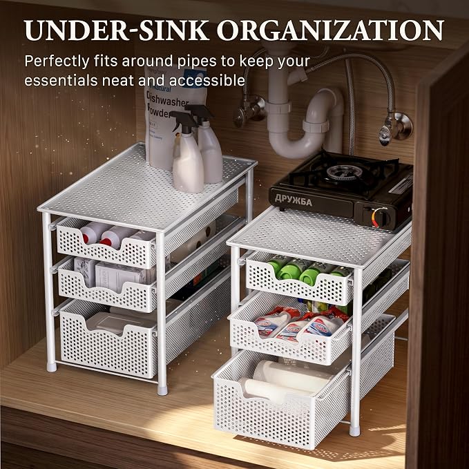 Simple Houseware 3 Tier White Alloy Steel Sliding Basket Organizer Drawer Cabinet - Image 6