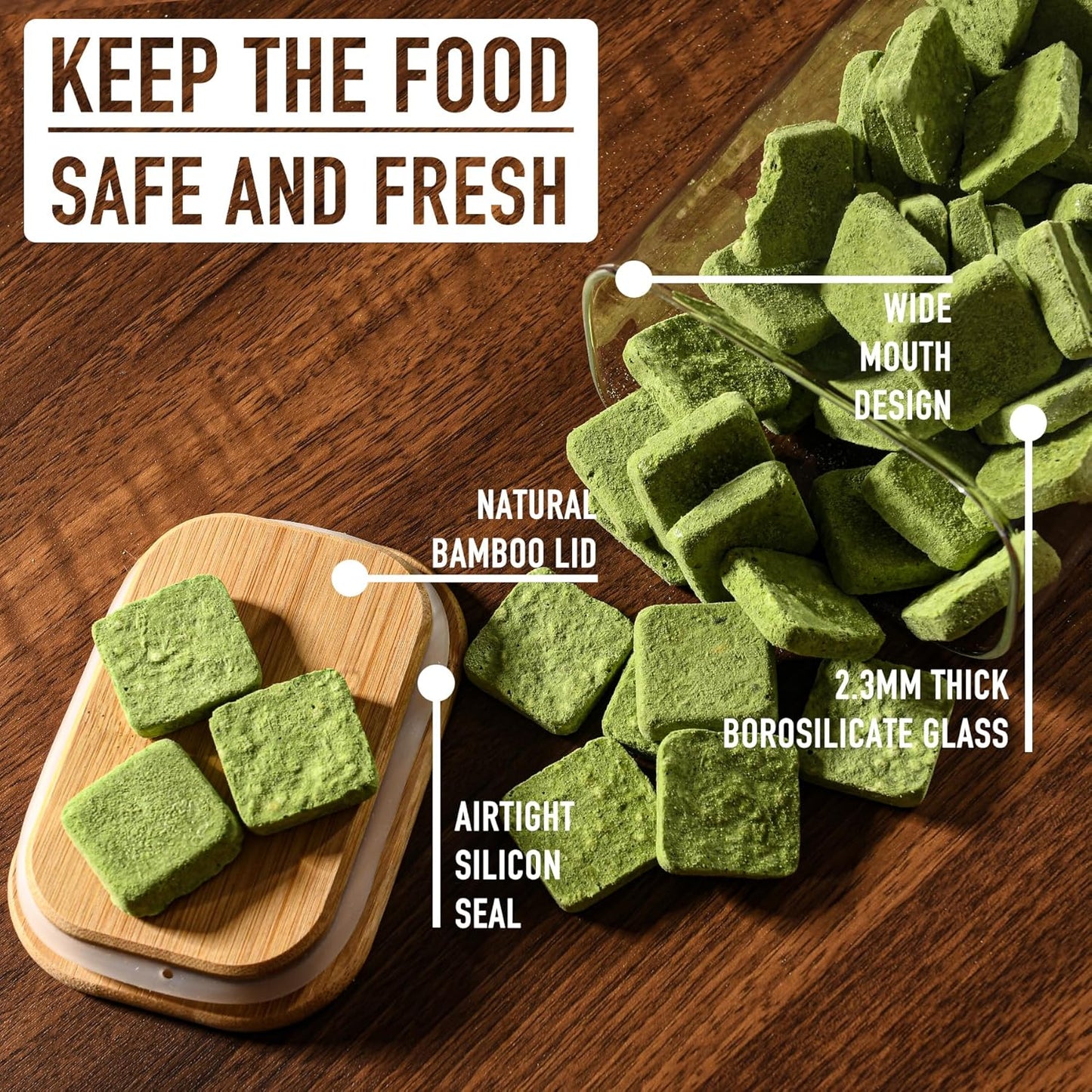 56oz Rectangle Airtight Glass Storage Containers with Bamboo Lids (Set of 3), Square Food Storage Jar, Pantry Organizers for Oats, Cereal, Pasta and Coffee beans (‎with Black Lable)