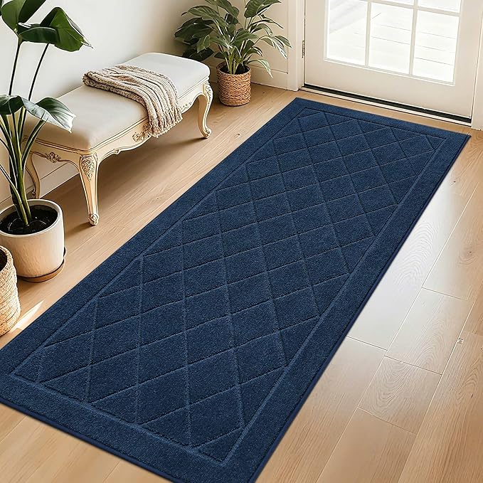 BEQHAUSE Dirt Trapper Door Mat 32" x 72", Doormat Non-Slip, Navy Blue by BEQHAUSE