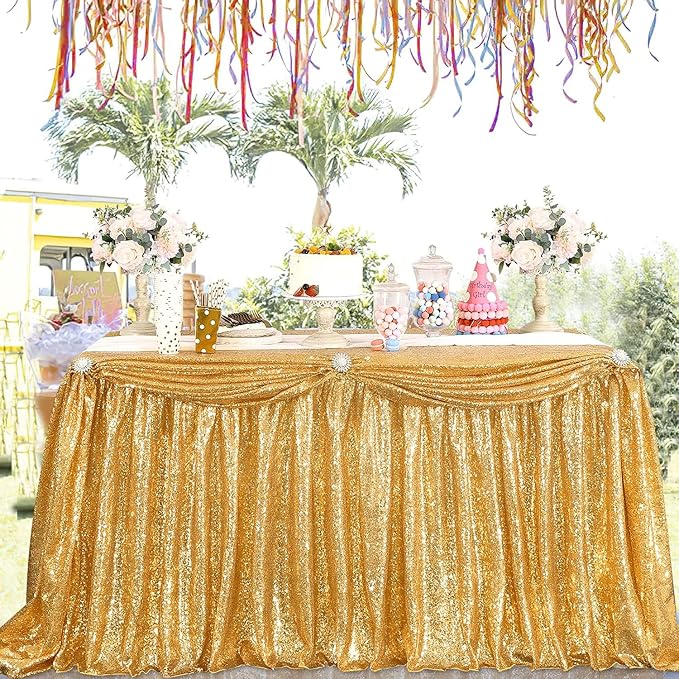 QueenDream Gold Table Cloth Party Decorations: Sequin Fabric 90x90 Inch - Image 2