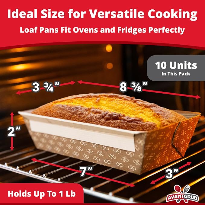 Chef-Grade Elegant 1Lb Paper Loaf Pans 10 Pk. Best Disposable Bakeable Kraft Pan Supply for Baking Bread, Small Meatloaf, Lemon Bundt Cake, Sweets for Holiday Gifts Bake Sales or Fundraiser. - Image 2
