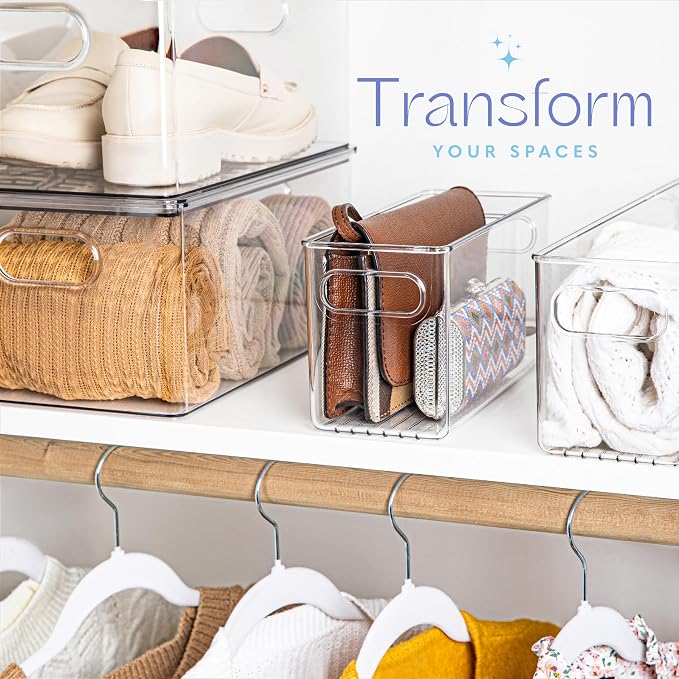 Plastic Food Storage 2 Pack Clear Container Bin with Handles for Organizing Kitchen, Pantry, Refrigerator, Freezer, Pantry, Cabinet, Closet, Bathroom. 10”x4”x5” - Image 5