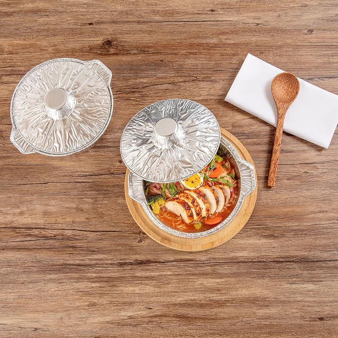 Foil Lux 60 Ounce Pans And Lids, 100 Disposable Pots With Lids - Oven-Ready, Stove Compatible, Aluminum Foil Baking Pans, Freezable, For Outdoor Camping, Vacation, Picnic, And More - Restaurantware - Image 7