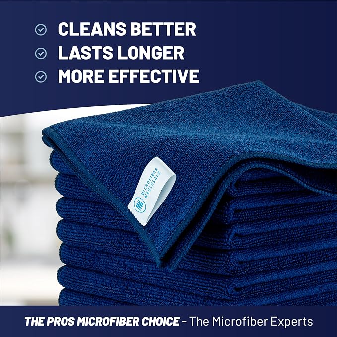 MW Pro Multi-Surface Microfiber Towel – 12 Pack | Premium Cleaning Cloth | Clean, Buff, Dust, Polish, Absorb | Large 16"x16" (Dark Blue) - Image 2