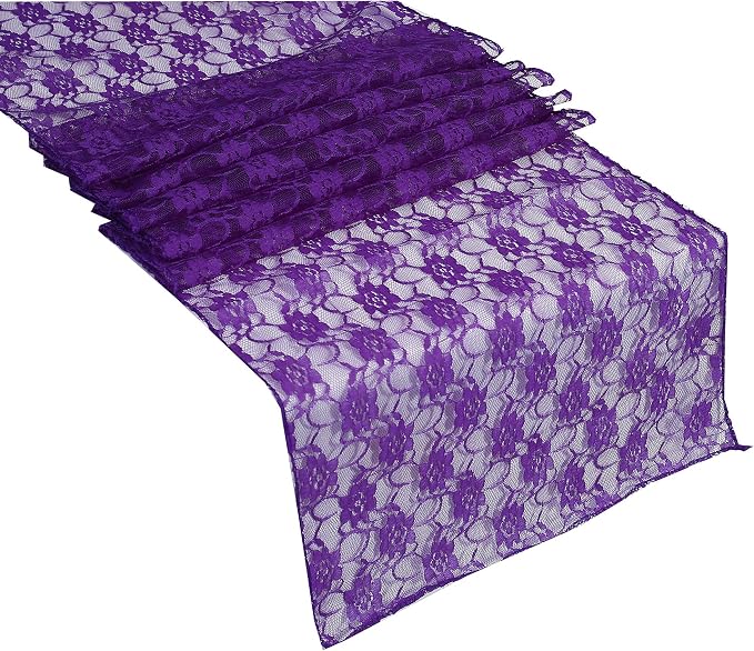 VDS Pack of 25 Floral Lace Table Runners Centerpiece Cloth Linen for Wedding Bithday Graduation Engagement Ceremony Events Party Banquets Table Decoration (12x108 inch) (Purple) by VDS