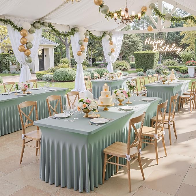 Spandex Tablecloth 6FT Rectangle Table Cover 6 Pcs Dusty Green Wrinkle-Free - Image 5