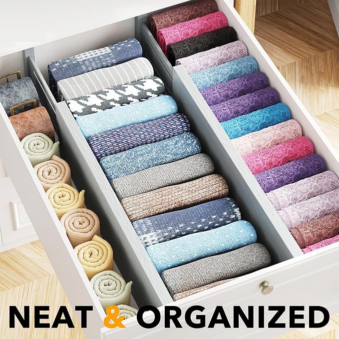 SpaceAid Bamboo 4 Pack Dresser Drawer Dividers, 4.65“ High Adjustable 17“-22” Drawer Organizers, Expandable Organization for Clothing, Clothes, Dressers, Gray - Image 2