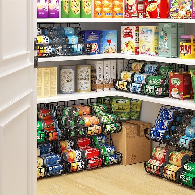 2-Tier Stackable Can Organizer for Pantry Shelves, 2 Pack Soda Can Organizer with 4 Adjustable Dividers, Kitchen Can Storage Organizer, Wire Drink Organizer, Metal Can Dispenser for Cabinets Shelf - Image 2