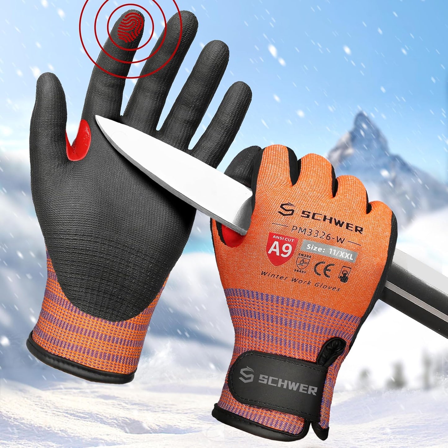 Schwer FreezeGuard-X Winter Work Gloves for Men and Women, ANSI A9 Cut Resistant Glove for Extreme Protection, Freezer Gloves With Super Grip, Thermal Insulated, PM3326-W (XXL,1 Pair)