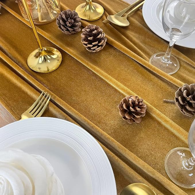 Velvet Table Runner, 5 Pack Luxurious Wedding Reception Decorations Soft Velvet Fabric Table Linen Overlay for Party (20 x 120 inch, Gold) - Image 7