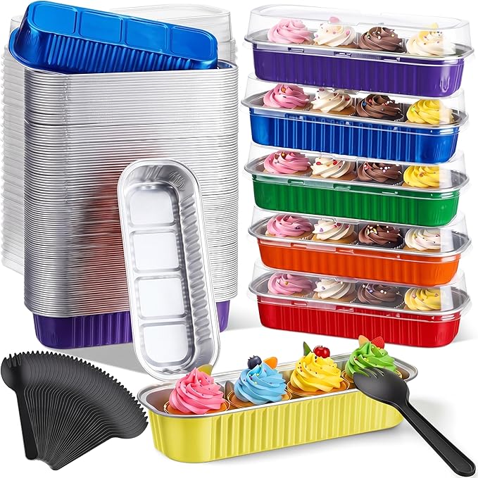 Blushtier 540 Pcs Mini Loaf Pans with Lids and Spoons 6.8 oz Rectangular Aluminum Foil Baking Pans Mini Cake Tins for Bread Desserts(Rainbow Color,Rectangle Style) by Blushtier